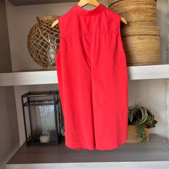 Sleeveless Button. Down Collared Shirt in Red - Picture 2 of 5